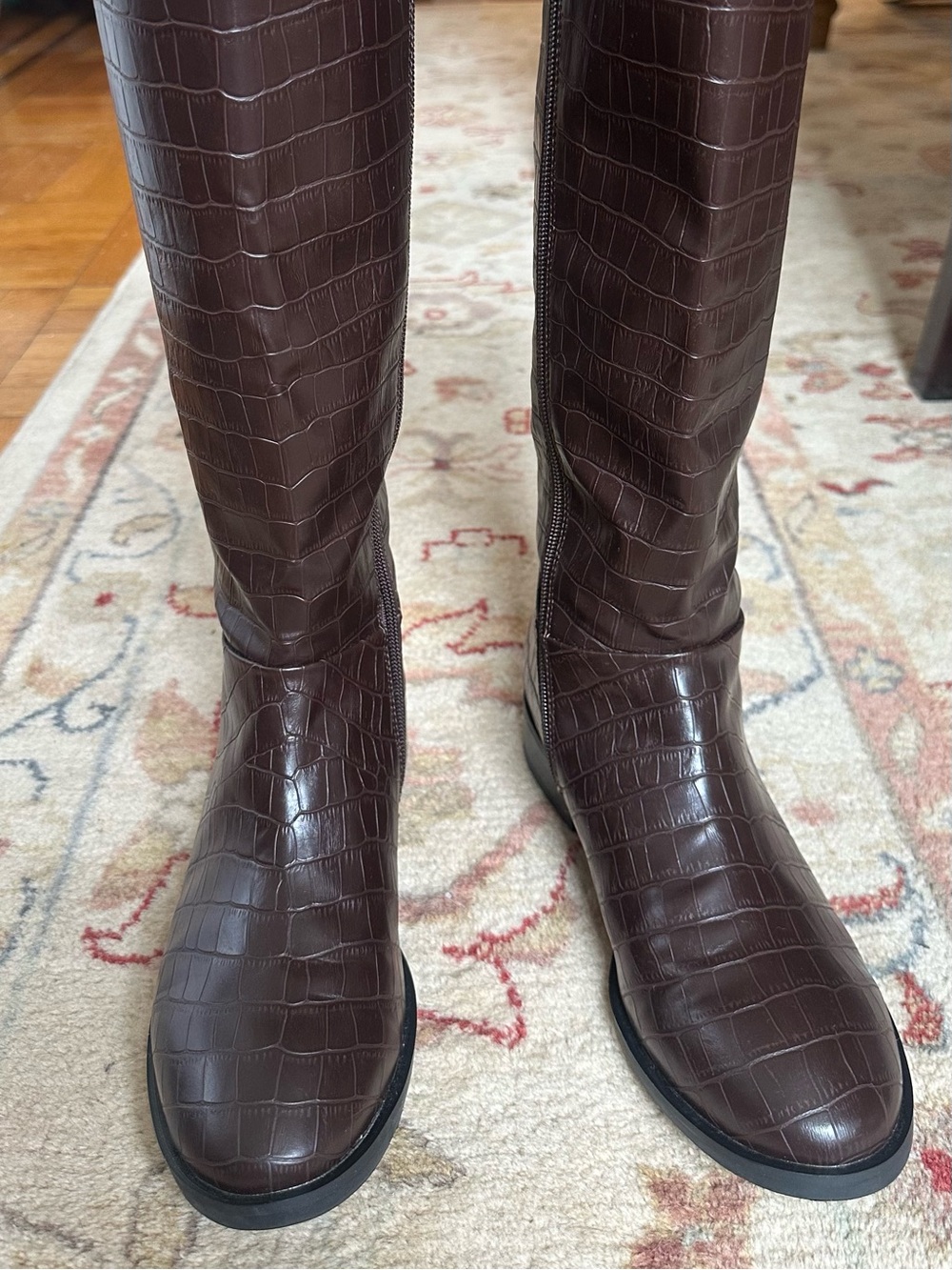 AEROSOLES Tall Croc-Embossed Boots in Dark Brown 8